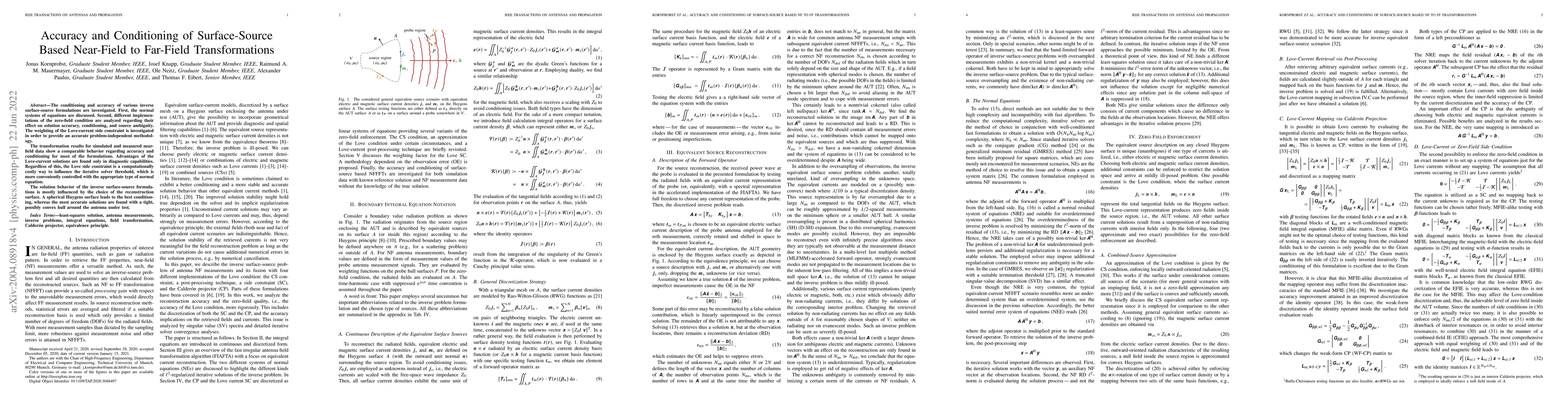 Thumbnail for Accuracy and Conditioning of Surface-Source Based Near-Field to
  Far-Field Transformations