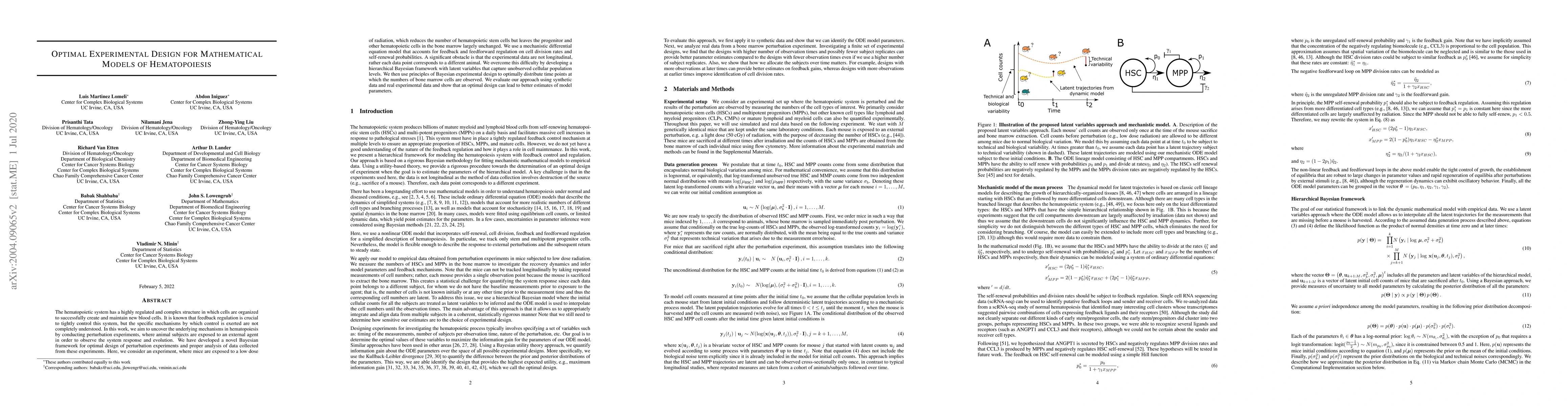 Thumbnail for Optimal Experimental Design for Mathematical Models of Hematopoiesis
