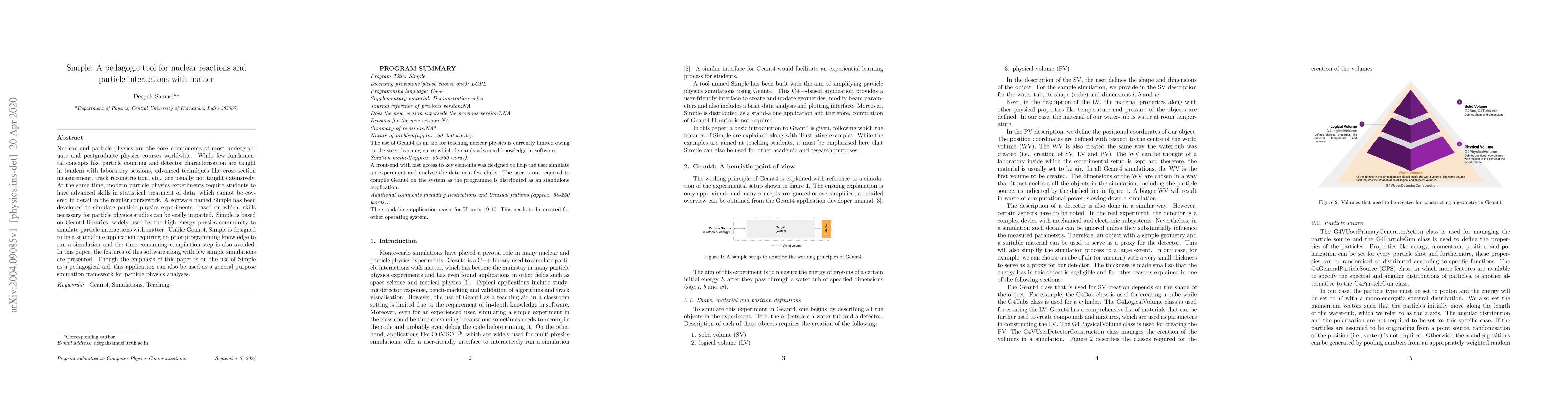 Thumbnail for Simple: A pedagogic tool for nuclear reactions and particle interactions
  with matter