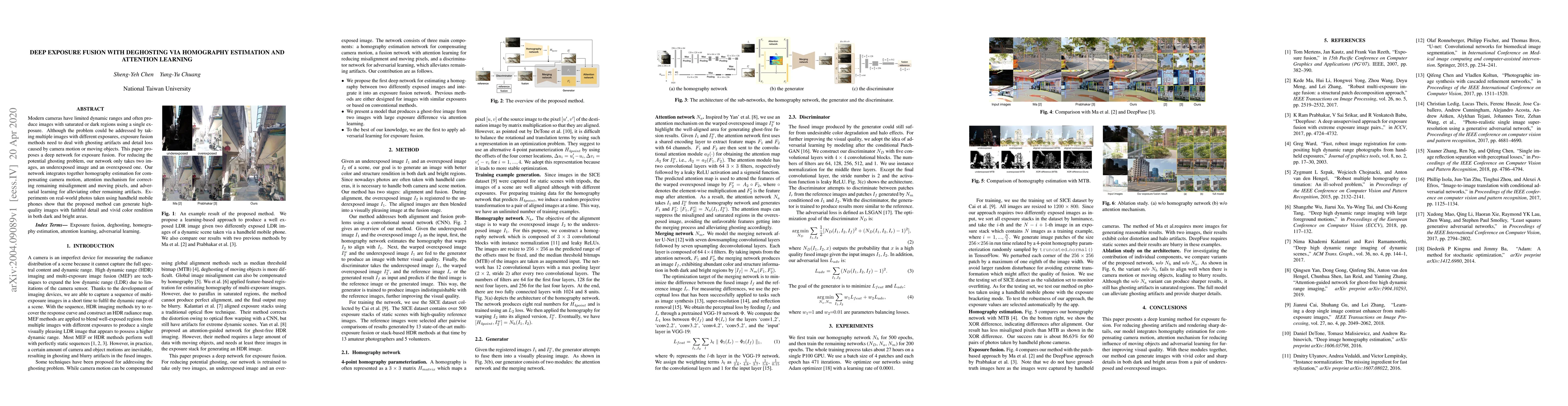 Thumbnail for Deep Exposure Fusion with Deghosting via Homography Estimation and
  Attention Learning