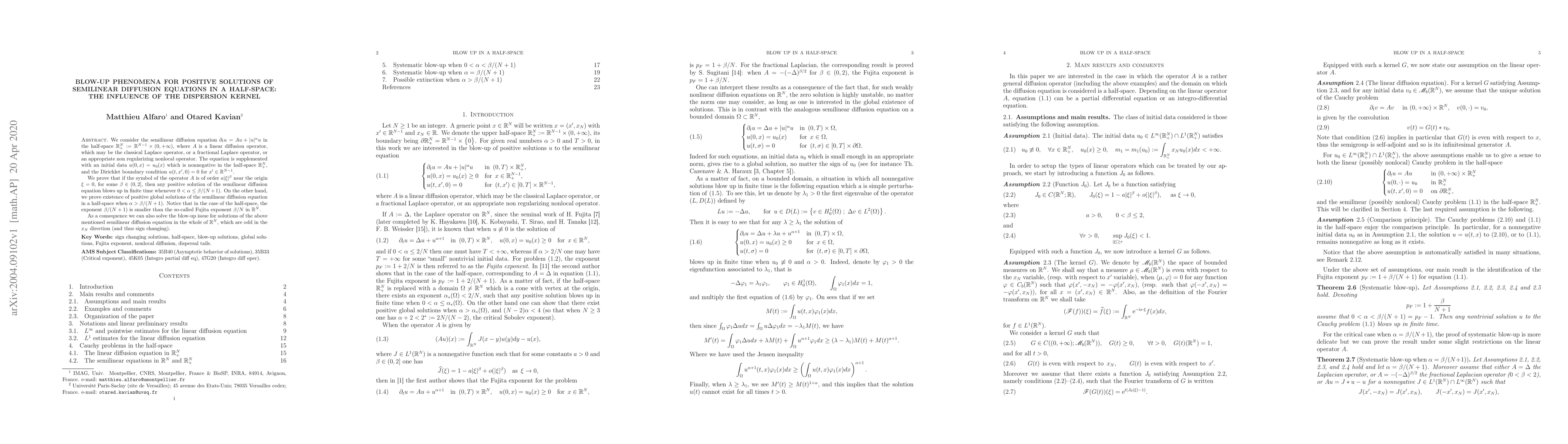 Thumbnail for Blow-up phenomena for positive solutions of semilinear diffusion
  equations in a half-space: the influence of the dispersion kernel