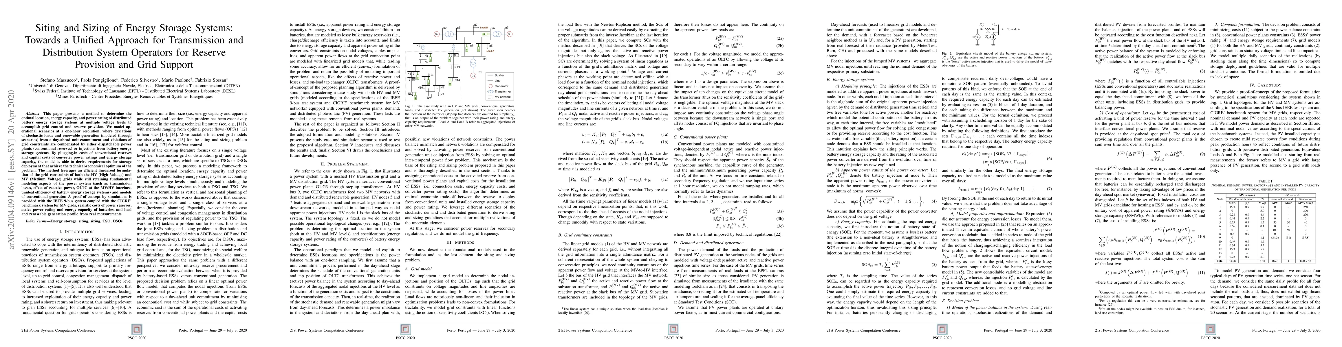 Thumbnail for Siting and Sizing of Energy Storage Systems: Towards a Unified Approach
  for Transmission and Distribution System Operators for Reserve Provision and
  Grid Support