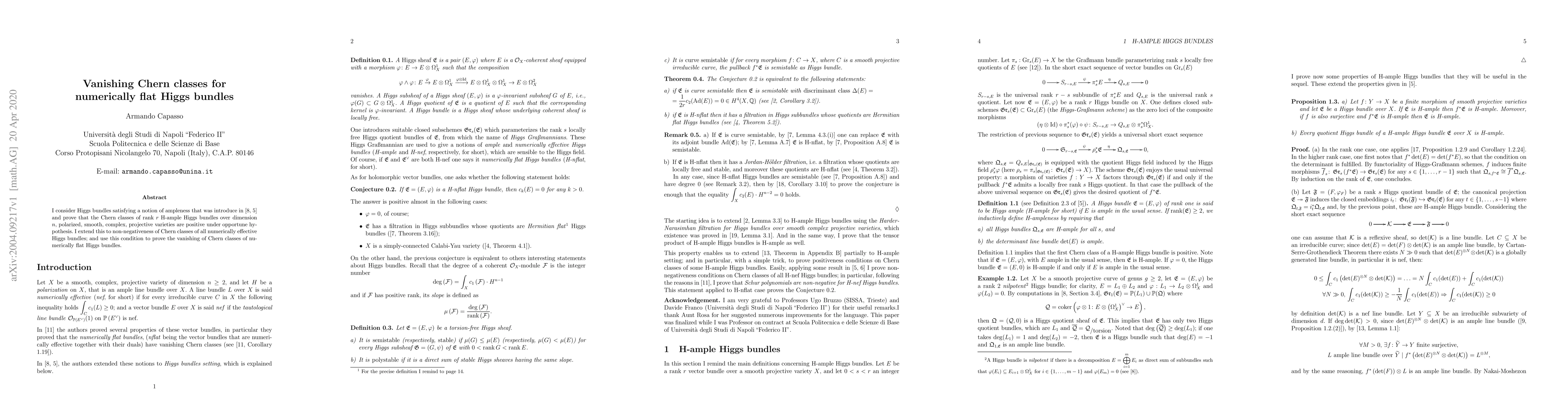 Thumbnail for Vanishing Chern classes for numerically flat Higgs bundles