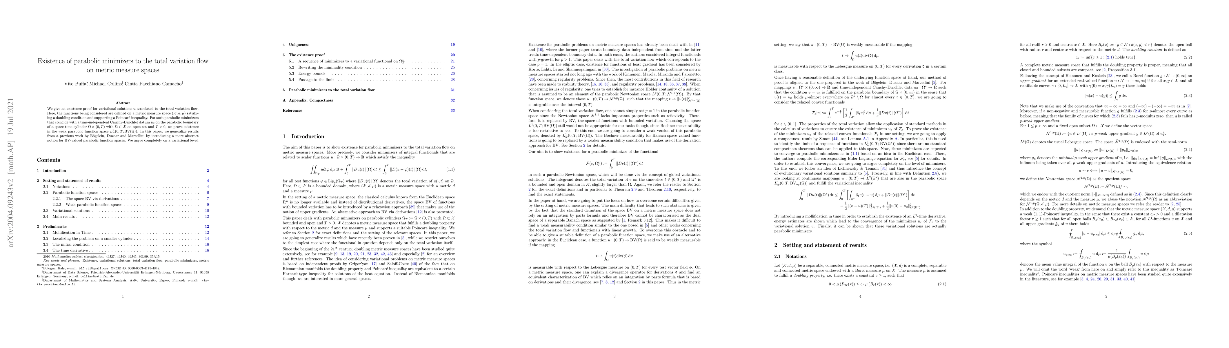 Thumbnail for Existence of parabolic minimizers to the total variation flow on metric
  measure spaces