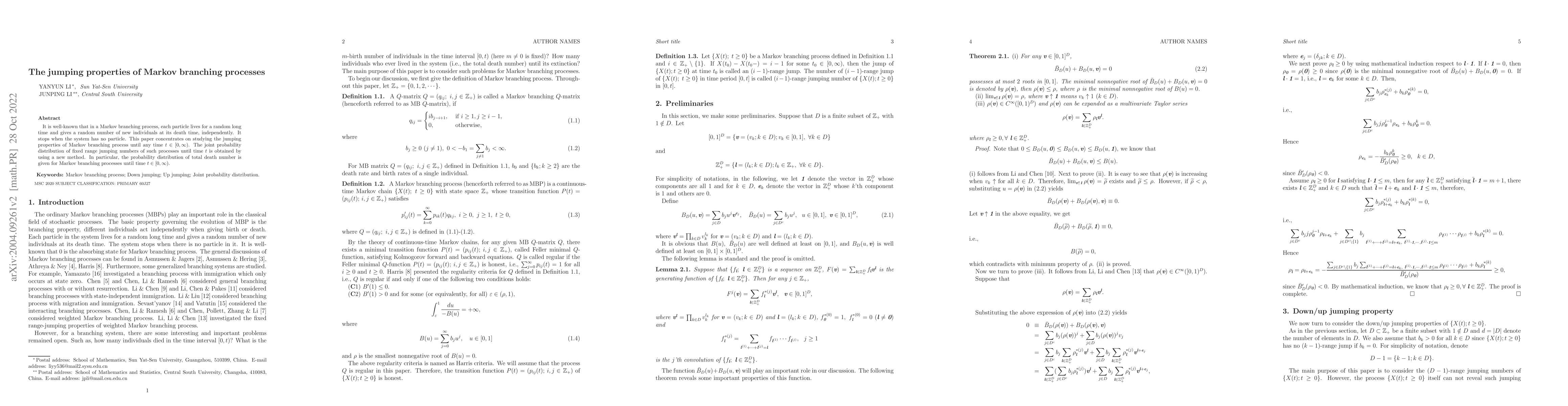 Thumbnail for The jumping properties of Markov branching processes