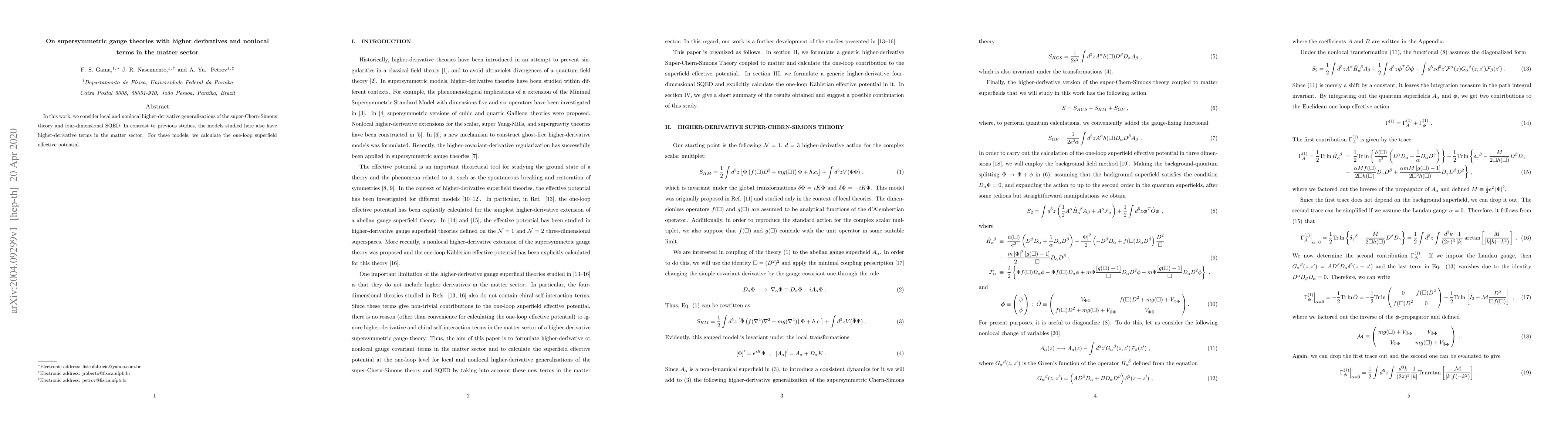 Thumbnail for On supersymmetric gauge theories with higher derivatives and nonlocal
  terms in the matter sector