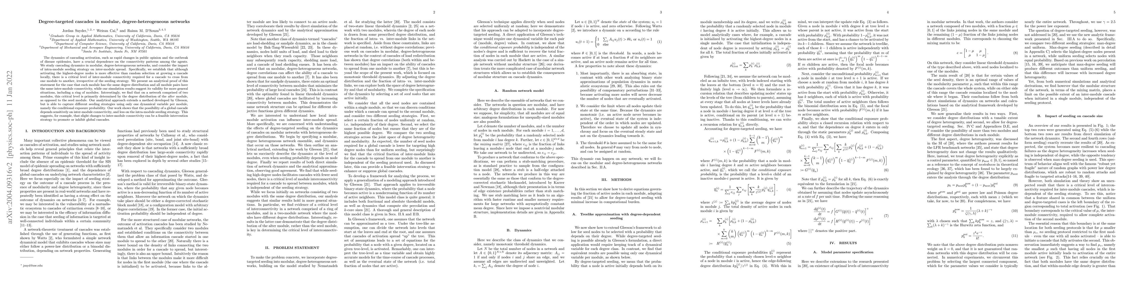 Thumbnail for Degree-targeted cascades in modular, degree-heterogeneous networks