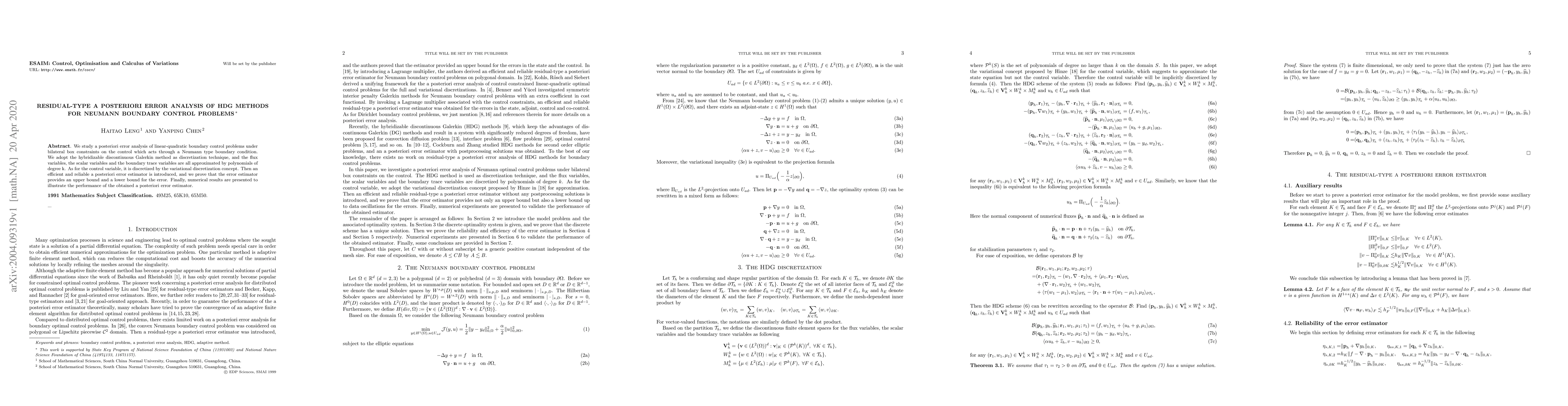 Thumbnail for Residual-type a posteriori error analysis of HDG methods for Neumann
  boundary control problems