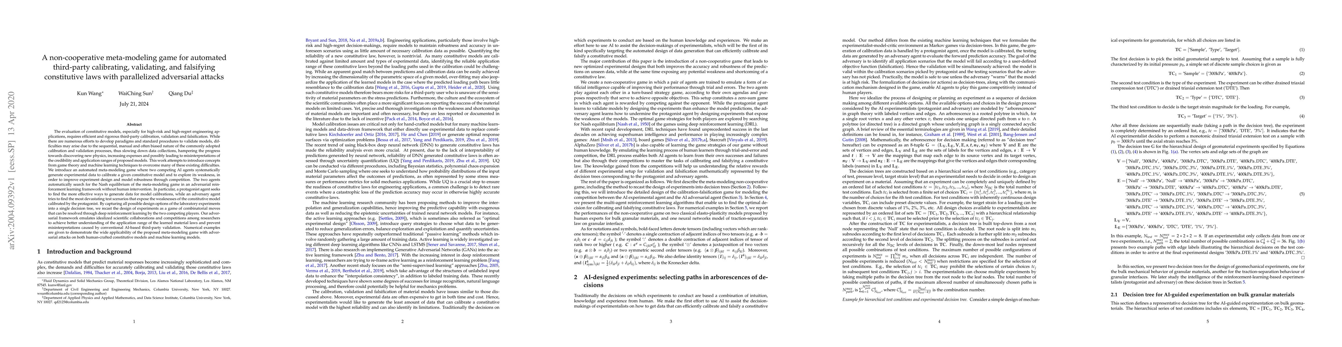 Thumbnail for A non-cooperative meta-modeling game for automated third-party
  calibrating, validating, and falsifying constitutive laws with parallelized
  adversarial attacks