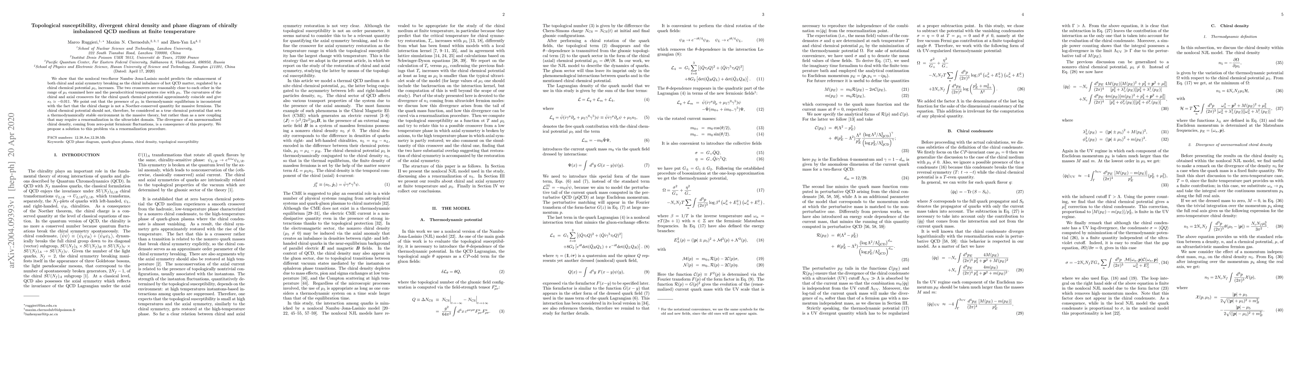 Thumbnail for Topological susceptibility, divergent chiral density and phase diagram
  of chirally imbalanced QCD medium at finite temperature