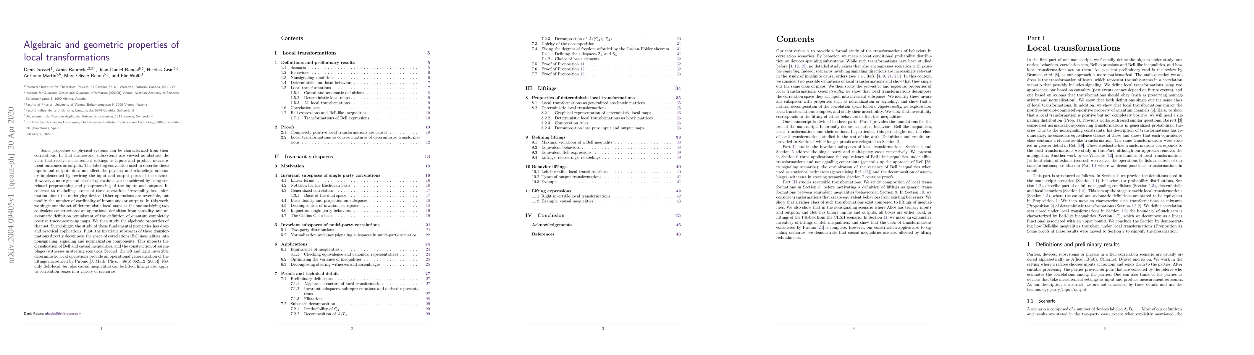 Thumbnail for Algebraic and geometric properties of local transformations