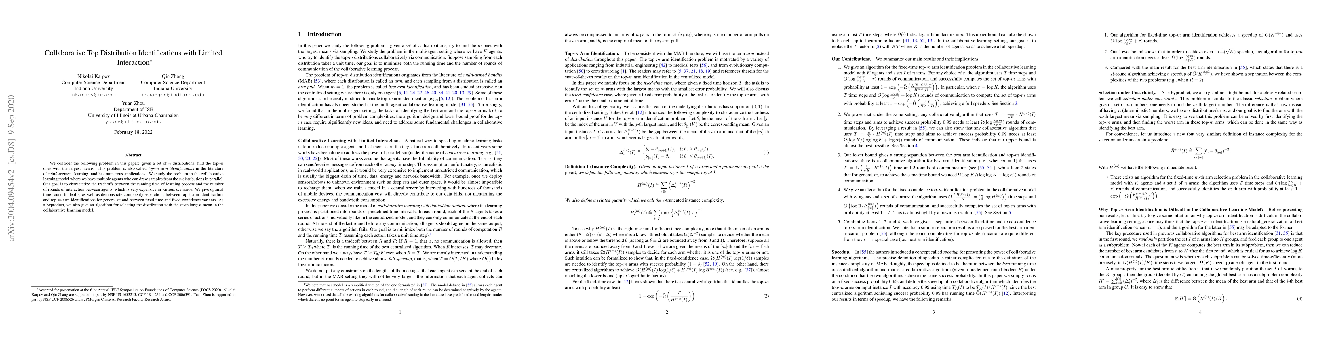Thumbnail for Collaborative Top Distribution Identifications with Limited Interaction