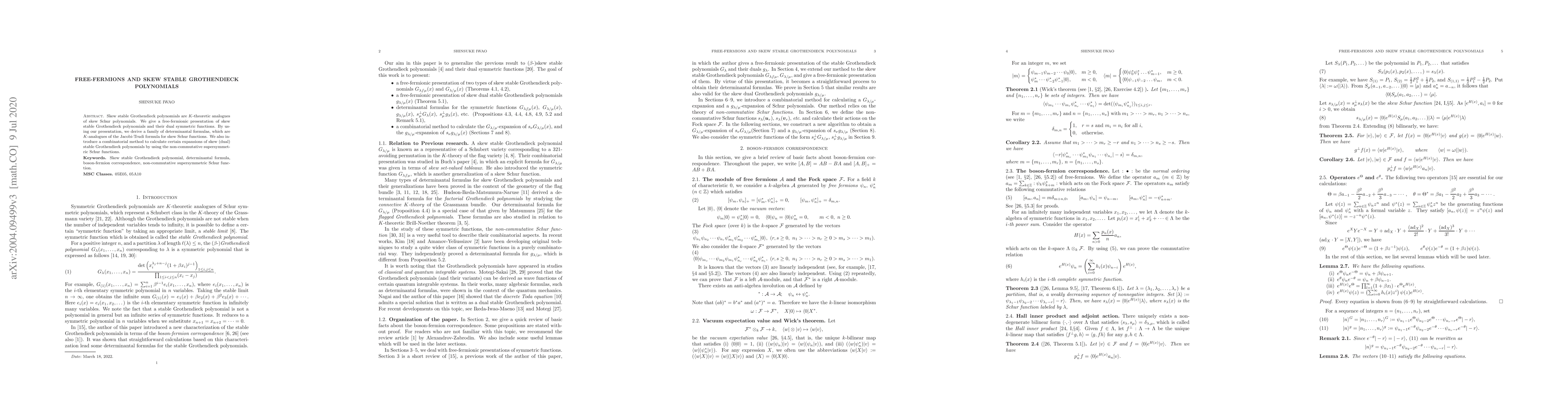 Thumbnail for Free-fermions and skew stable Grothendieck polynomials