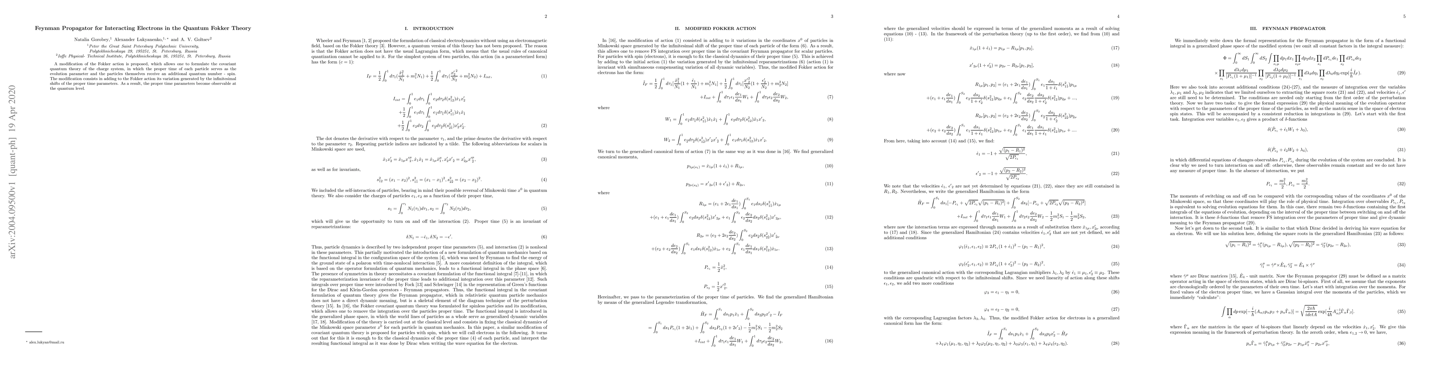 Thumbnail for Feynman Propagator for Interacting Electrons in the Quantum Fokker
  Theory