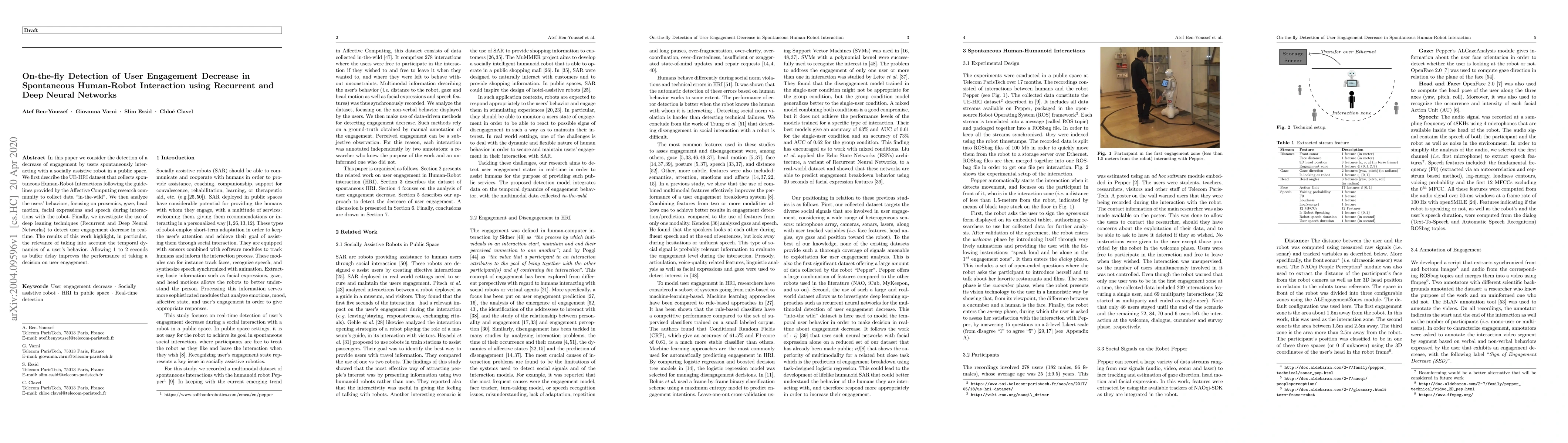 Thumbnail for On-the-fly Detection of User Engagement Decrease in Spontaneous
  Human-Robot Interaction, International Journal of Social Robotics, 2019