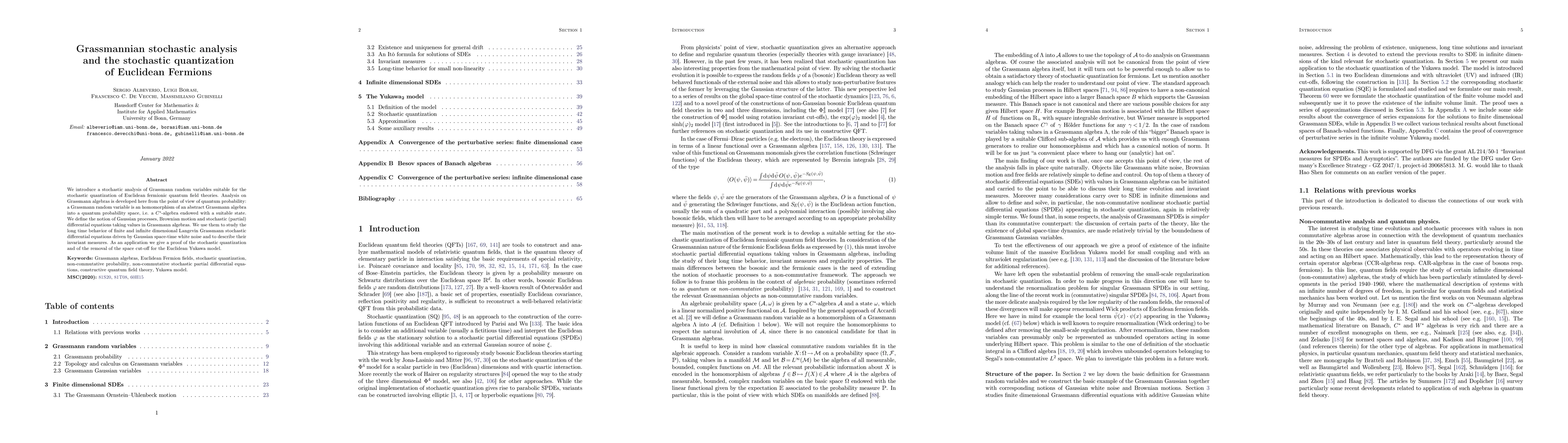 Thumbnail for Grassmannian stochastic analysis and the stochastic quantization of
  Euclidean Fermions