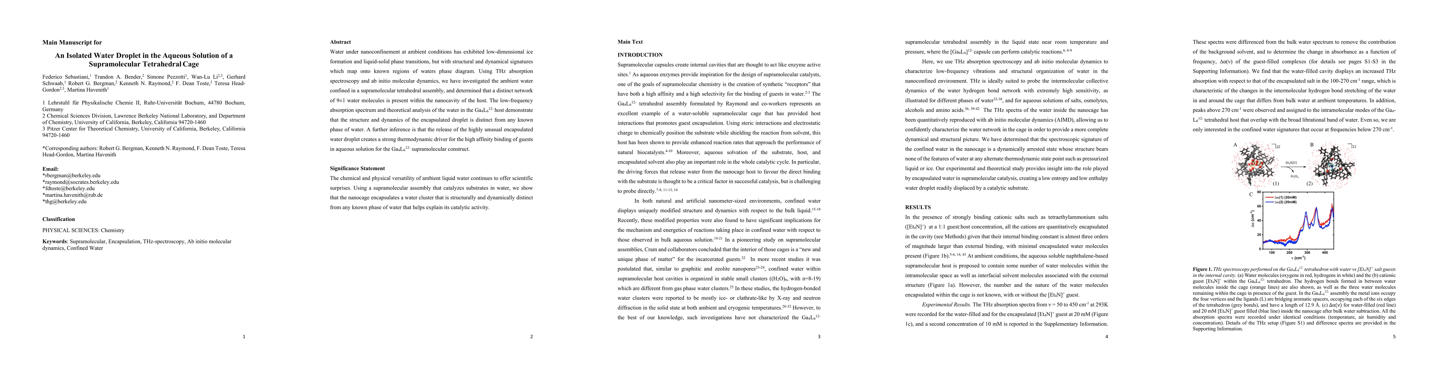 Thumbnail for An Isolated Water Droplet in the Aqueous Solution of a Supramolecular
  Tetrahedral Cage