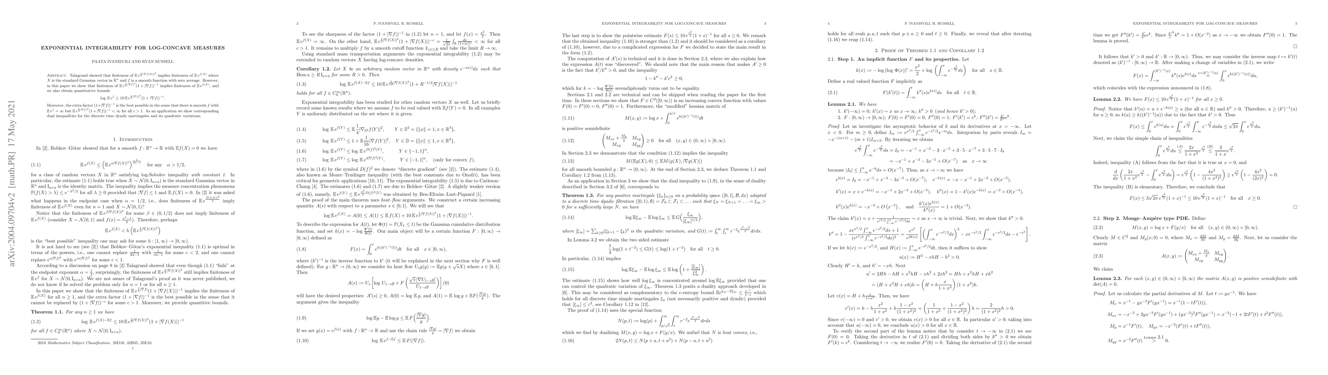 Thumbnail for Exponential integrability for log-concave measures