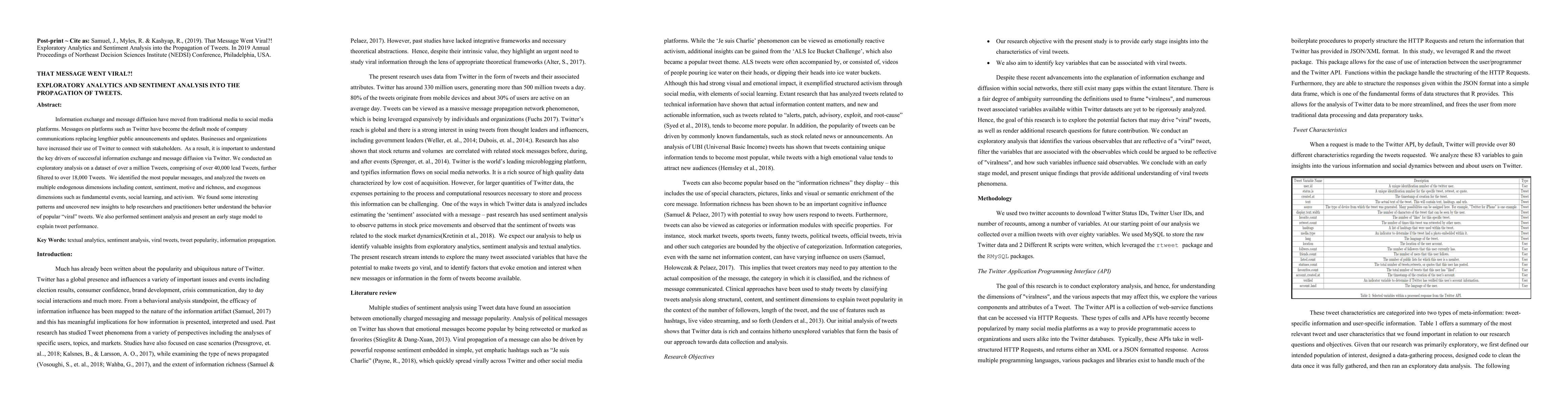 Thumbnail for That Message Went Viral?! Exploratory Analytics and Sentiment Analysis
  into the Propagation of Tweets