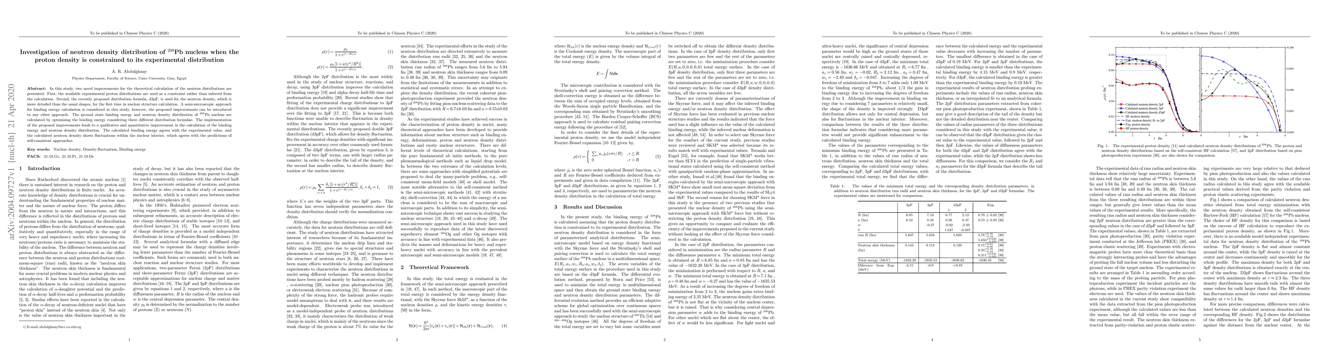 Thumbnail for Investigation of neutron density distribution of $^{208}$Pb nucleus when
  the proton density is constrained to its experimental distribution