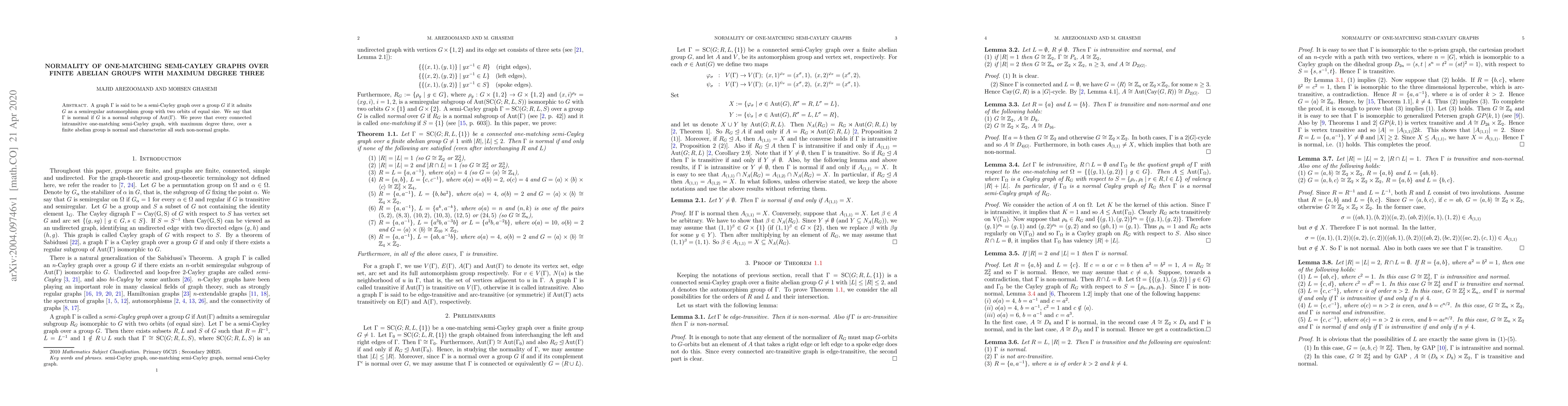 Thumbnail for Normality of one-matching semi-Cayley graphs over finite abelian groups
  with maximum degree three