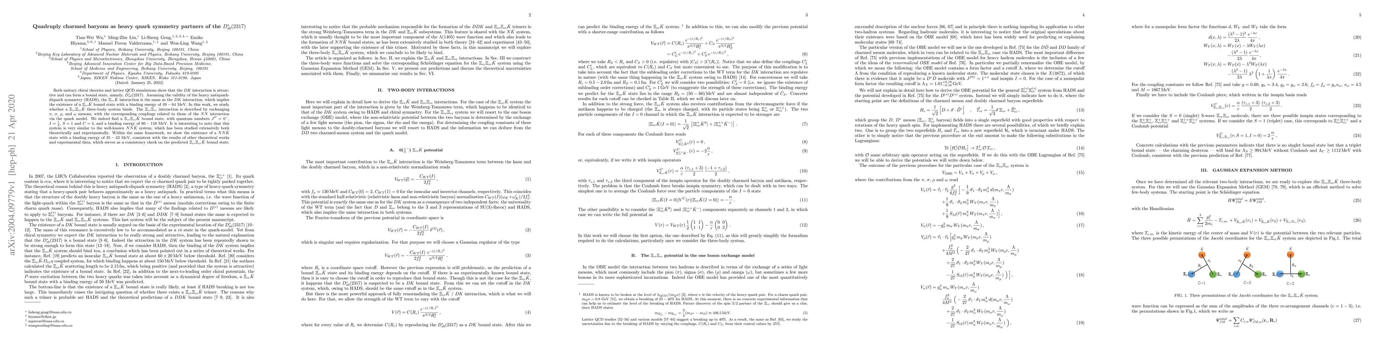 Thumbnail for Quadruply charmed baryons as heavy quark symmetry partners of the
  $D_{s0}^*(2317)$