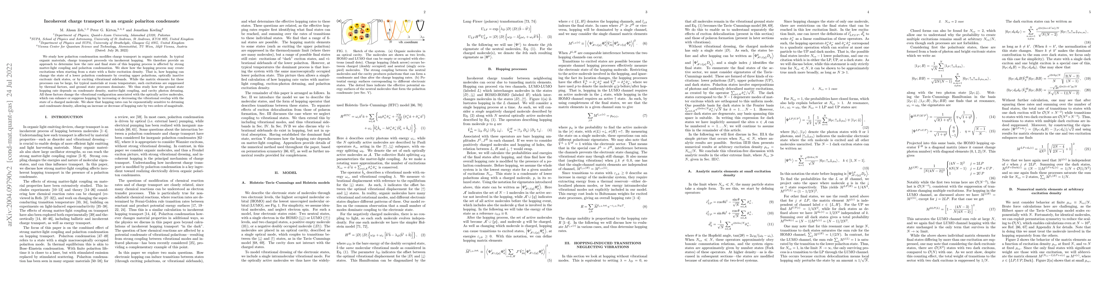 Thumbnail for Incoherent charge transport in an organic polariton condensate