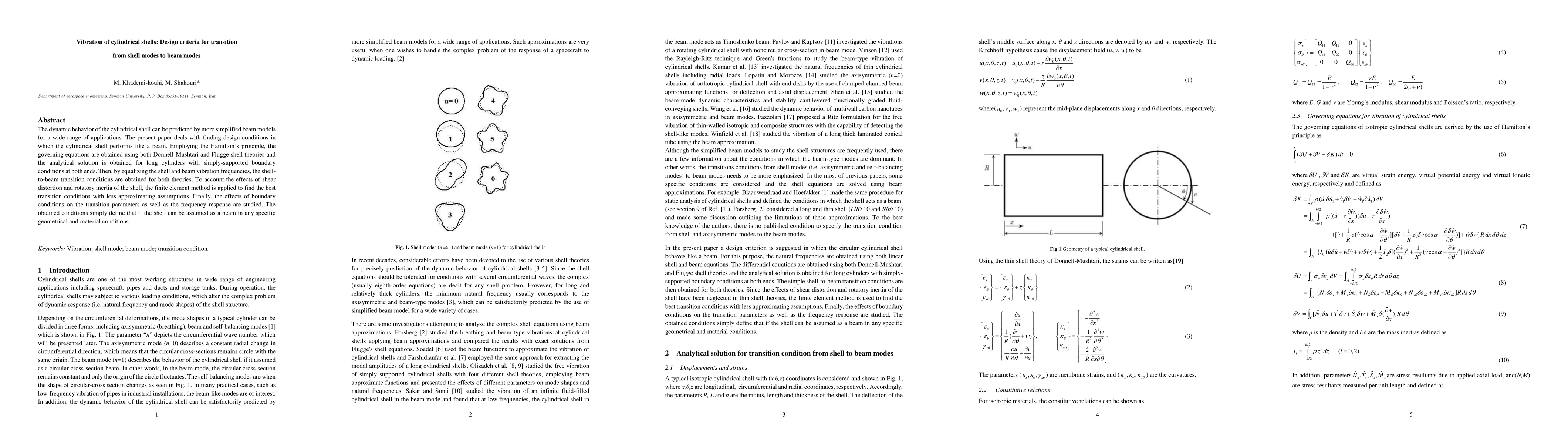 Thumbnail for Vibration of cylindrical shells: Design criteria for transition from
  shell modes to beam modes