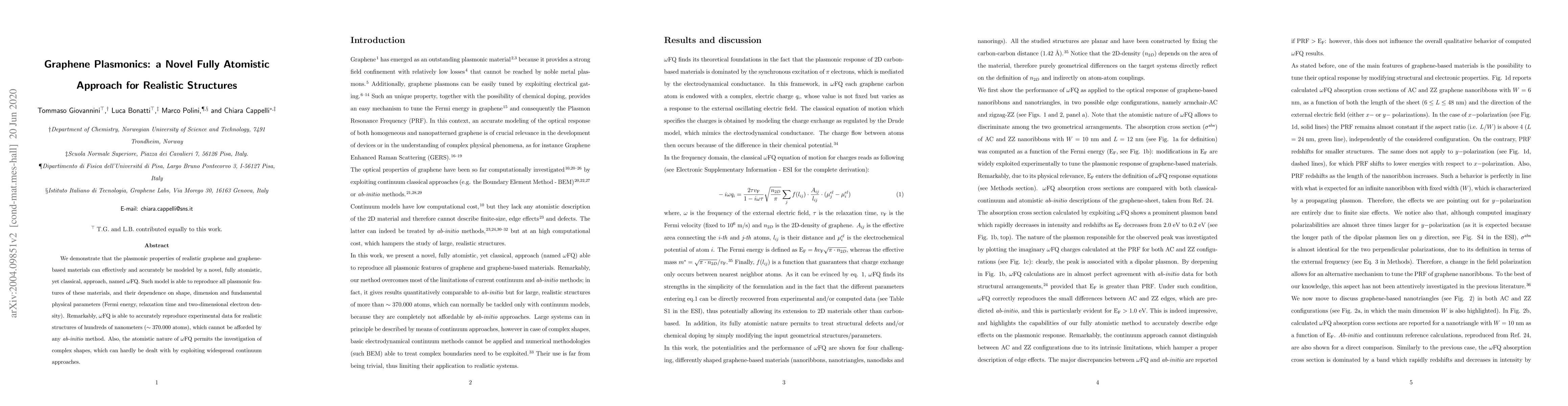 Thumbnail for Graphene Plasmonics: a Novel Fully Atomistic Approach for Realistic
  Structures