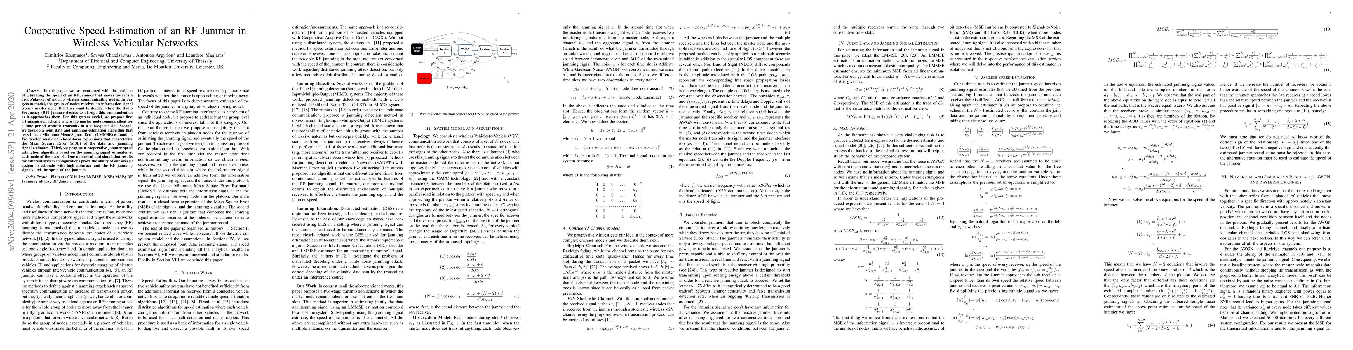 Thumbnail for Cooperative Speed Estimation of an RF Jammer in Wireless Vehicular
  Networks