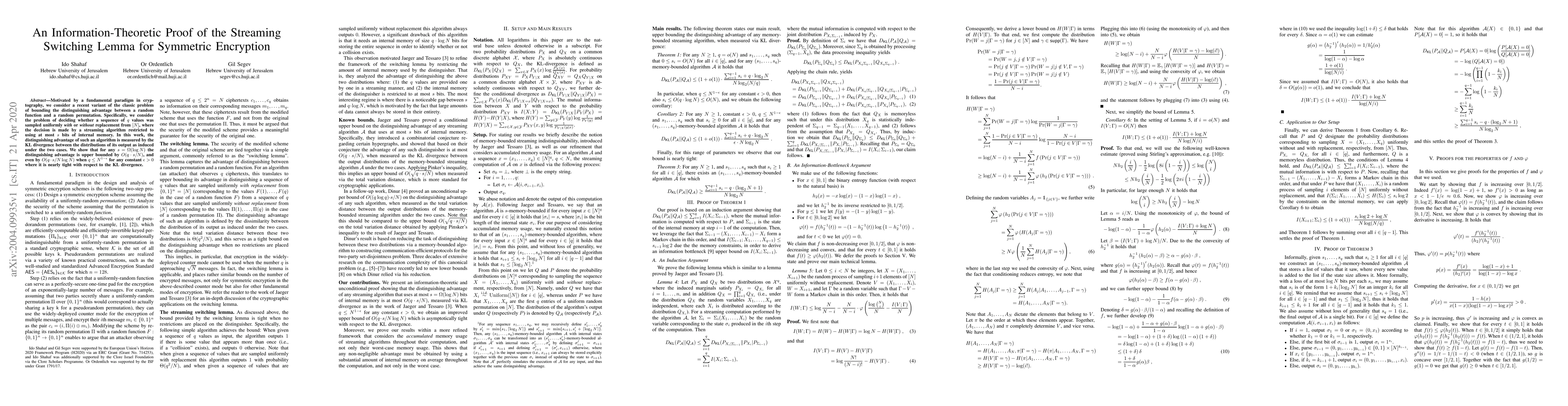 Thumbnail for An Information-Theoretic Proof of the Streaming Switching Lemma for
  Symmetric Encryption