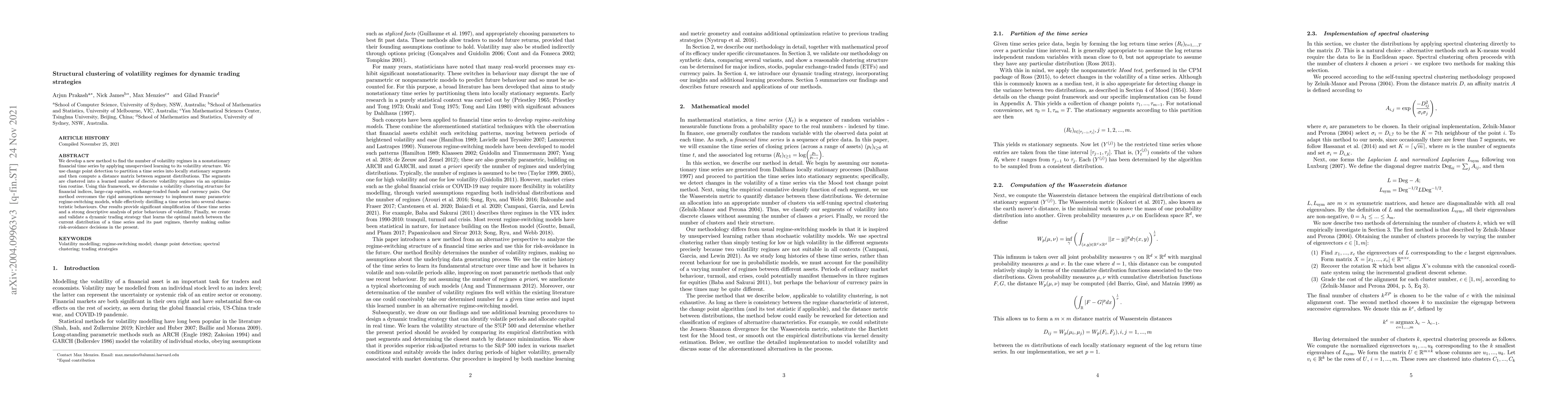 Thumbnail for Structural clustering of volatility regimes for dynamic trading
  strategies