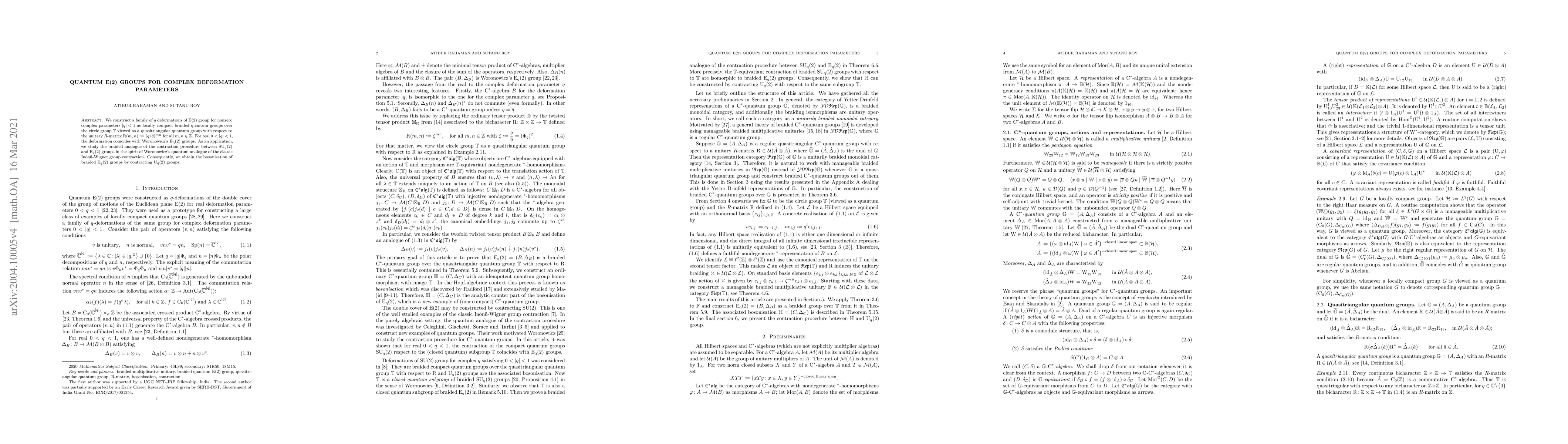 Thumbnail for Quantum $E(2)$ groups for complex deformation parameters