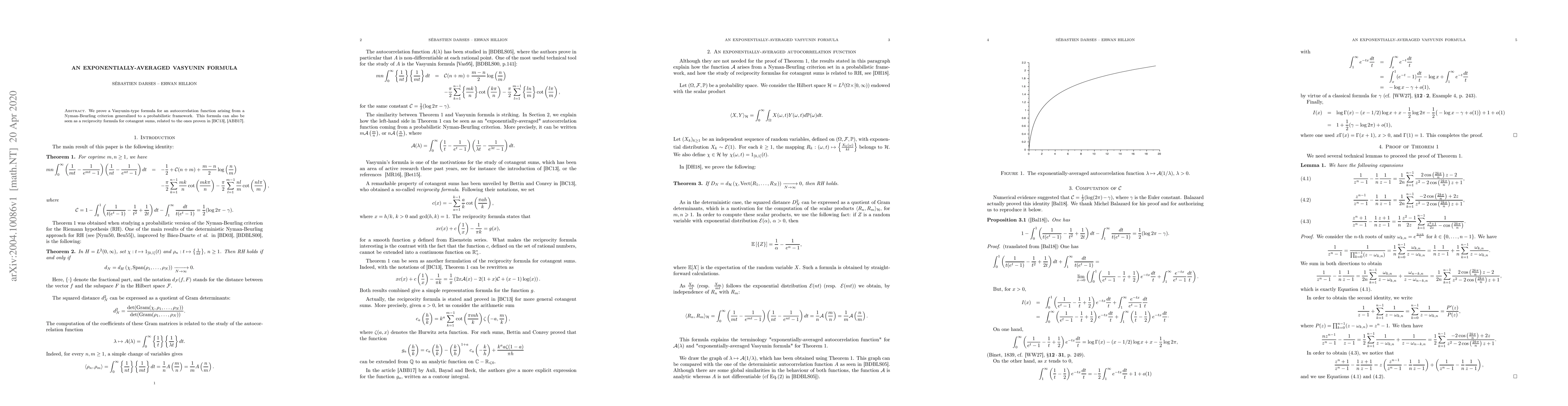 Thumbnail for An exponentially averaged Vasyunin formula