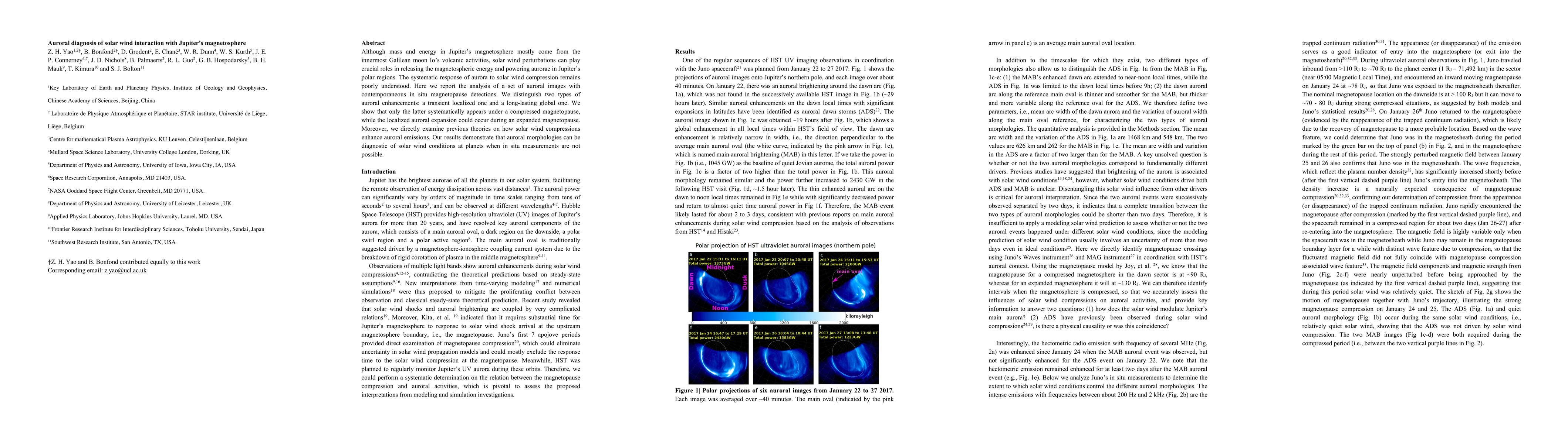 Thumbnail for Auroral diagnosis of solar wind interaction with Jupiter's magnetosphere