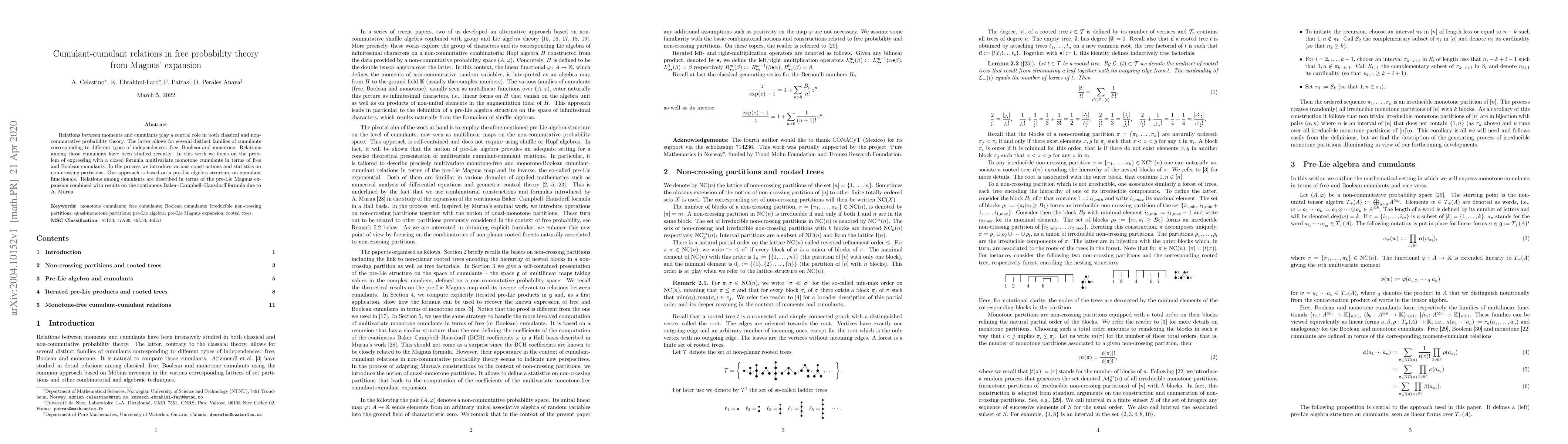Thumbnail for Cumulant-cumulant relations in free probability theory from Magnus'
  expansion