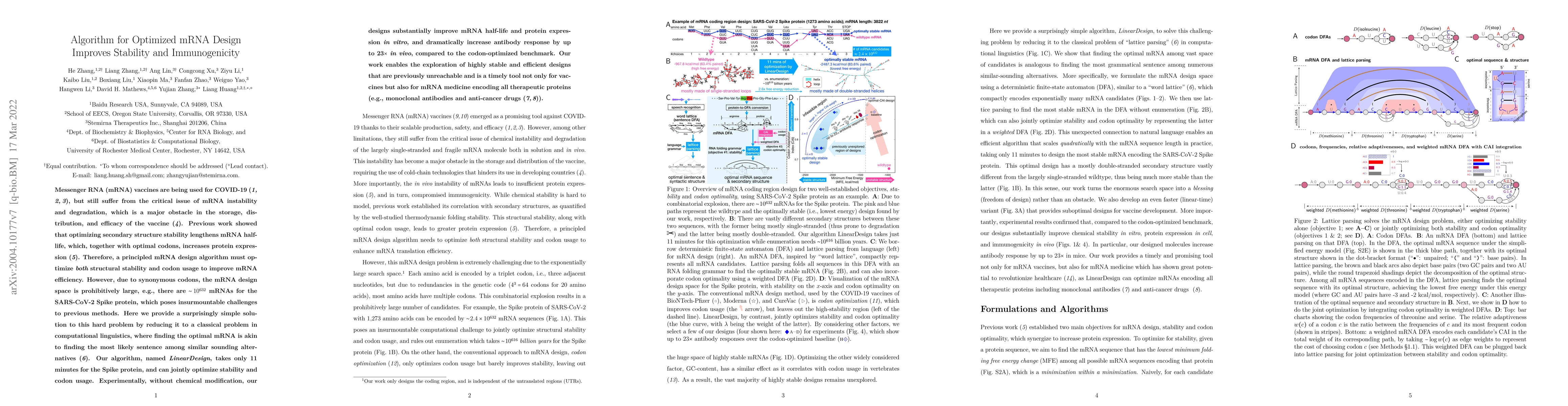 Thumbnail for Algorithm for Optimized mRNA Design Improves Stability and
  Immunogenicity