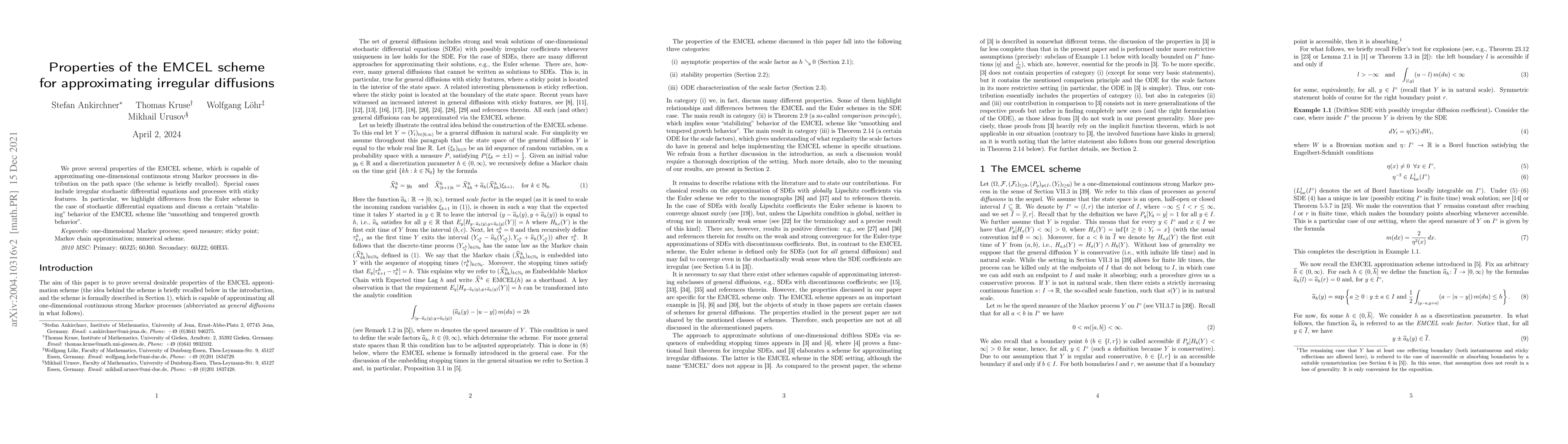 Thumbnail for Properties of the EMCEL scheme for approximating irregular diffusions