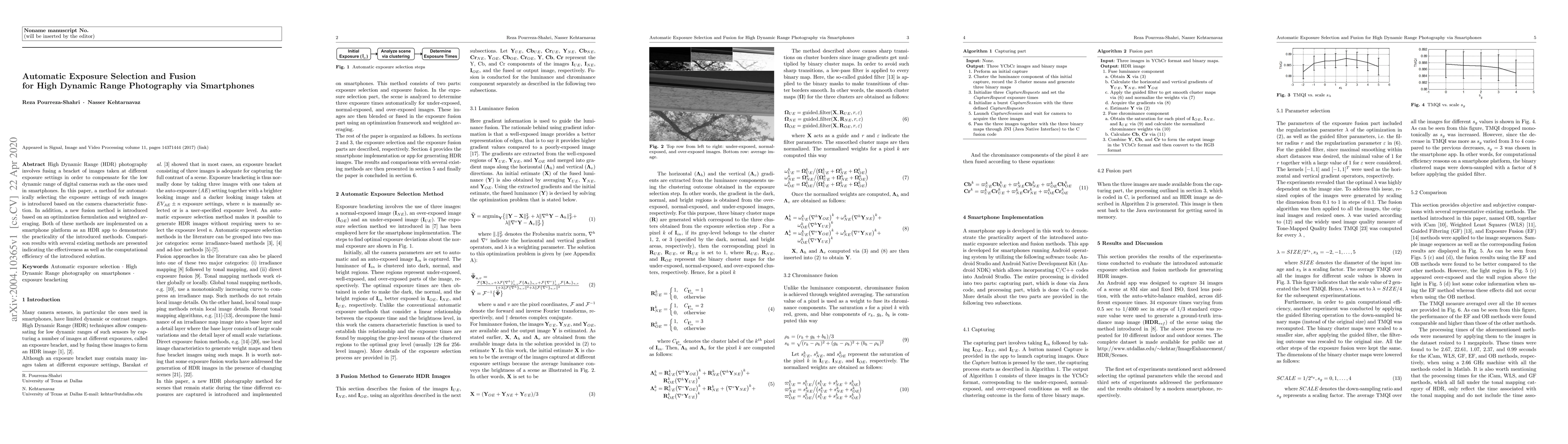 Thumbnail for Automatic exposure selection and fusion for high-dynamic-range
  photography via smartphones