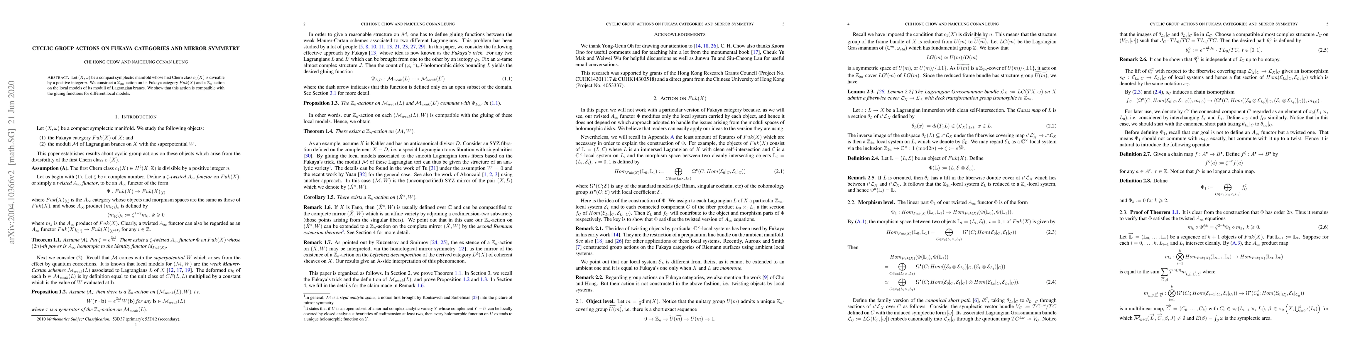 Thumbnail for Cyclic group actions on Fukaya categories and mirror symmetry