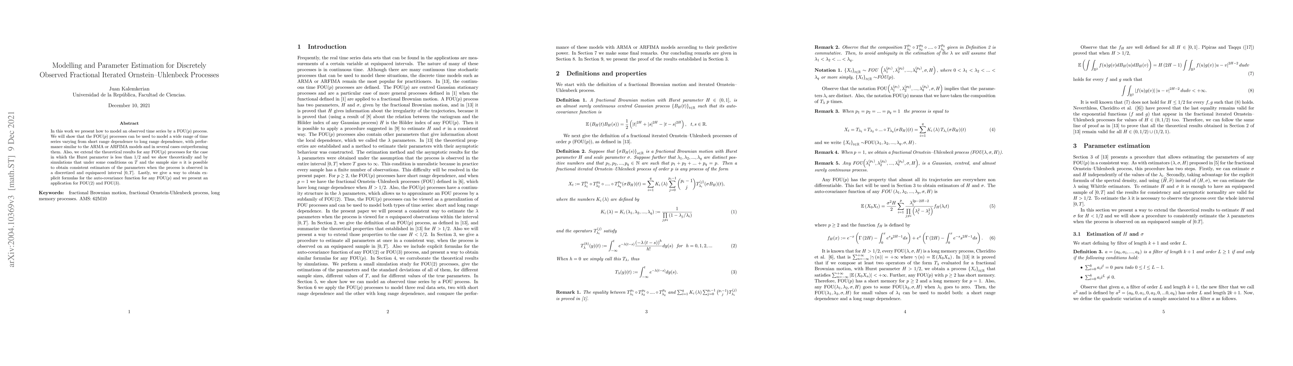 Thumbnail for Modelling and Parameter Estimation for Discretely Observed Fractional
  Iterated Ornstein--Uhlenbeck Processes