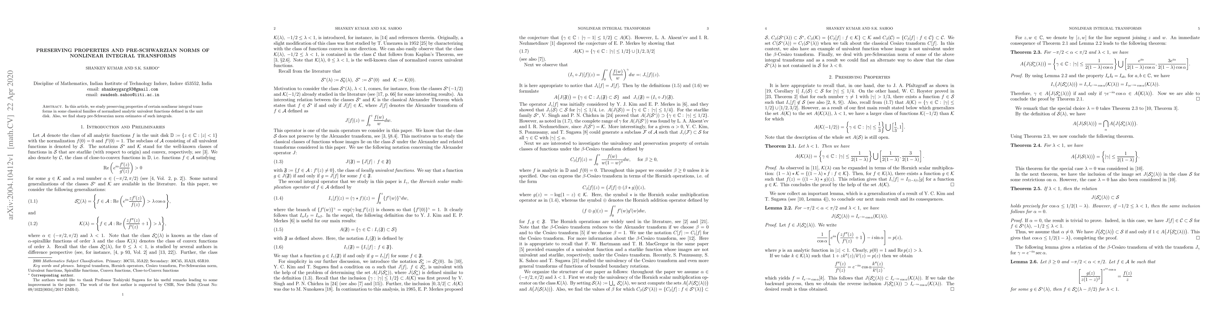 Thumbnail for Preserving properties and pre-Schwarzian norms of nonlinear integral
  transforms