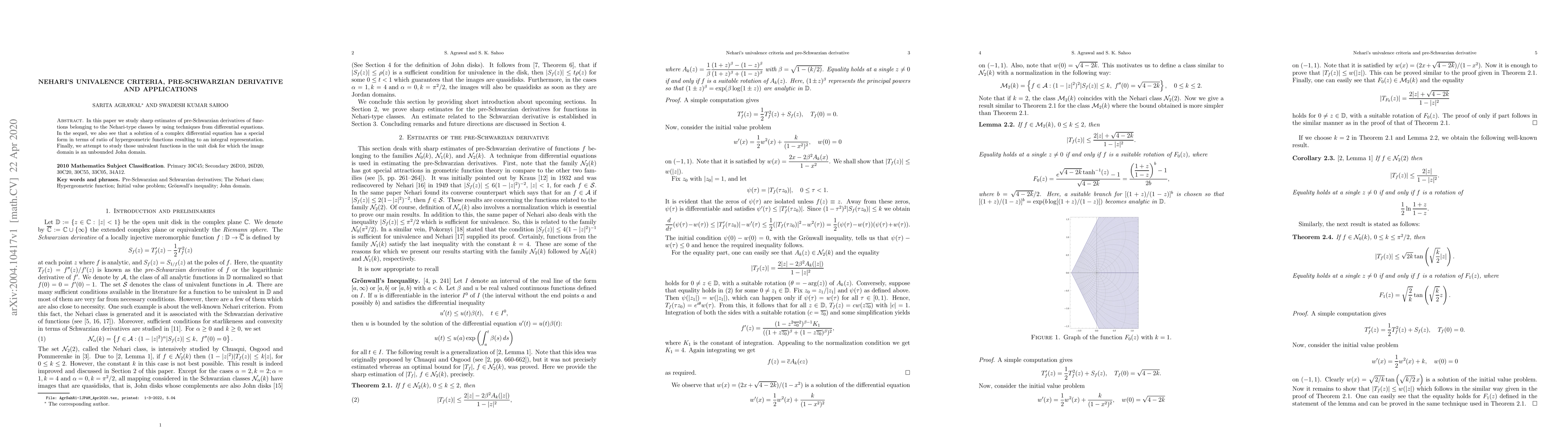 Thumbnail for Nehari's univalence criteria, pre-Schwarzian derivative and applications