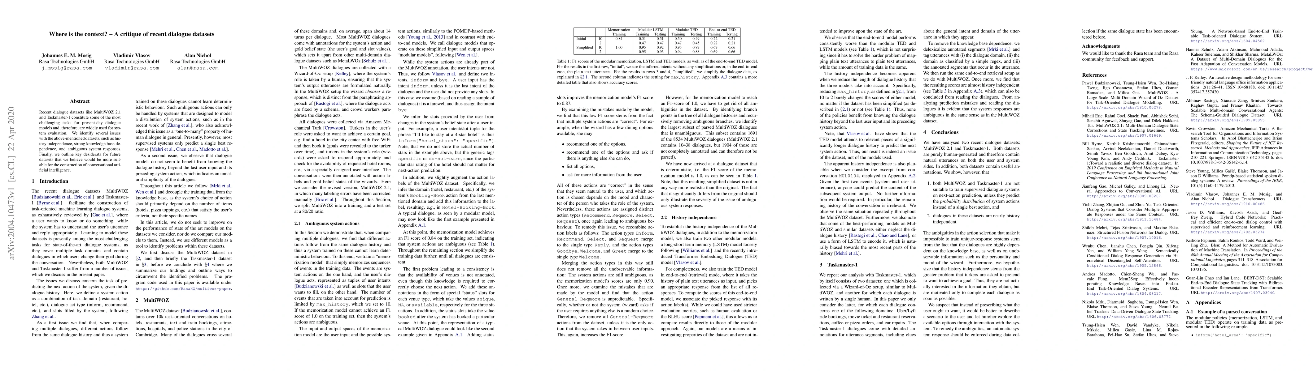 Thumbnail for Where is the context? -- A critique of recent dialogue datasets