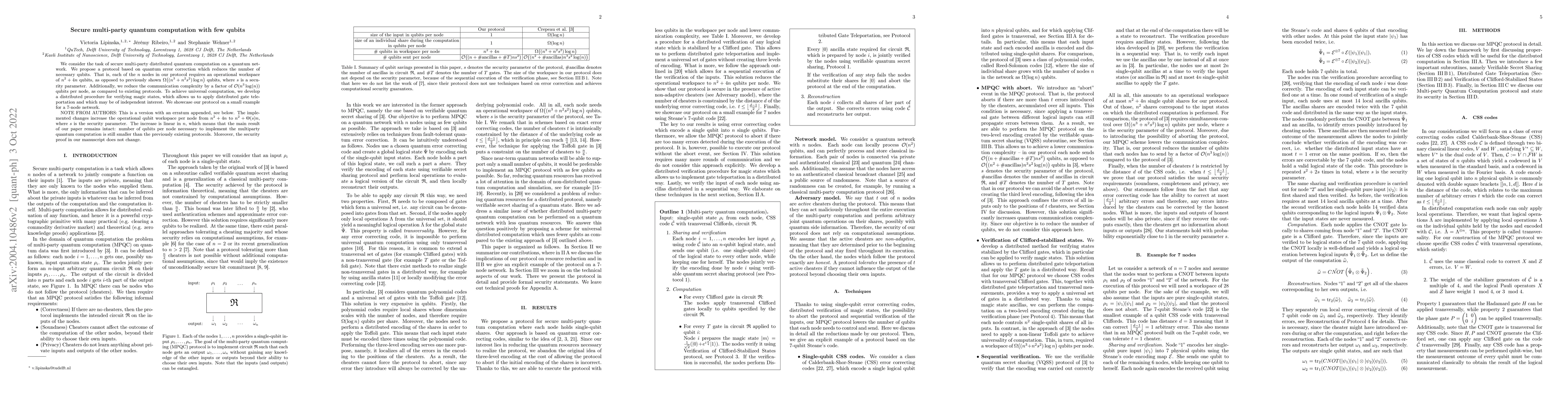 Thumbnail for Secure multi-party quantum computation with few qubits