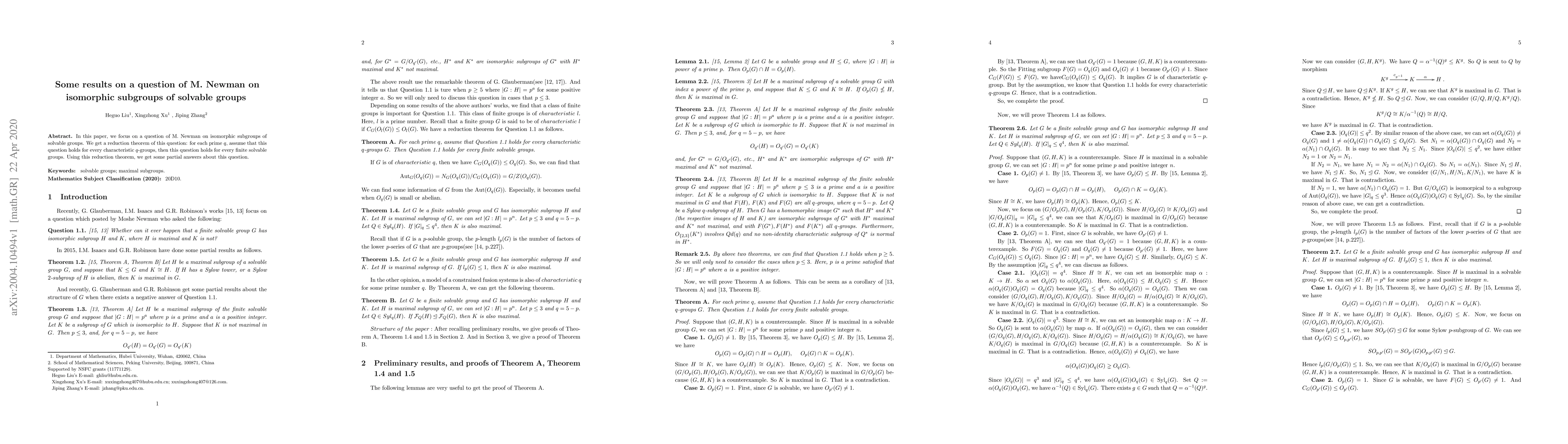 Thumbnail for Some results on a question of M. Newman on isomorphic subgroups of
  solvable groups