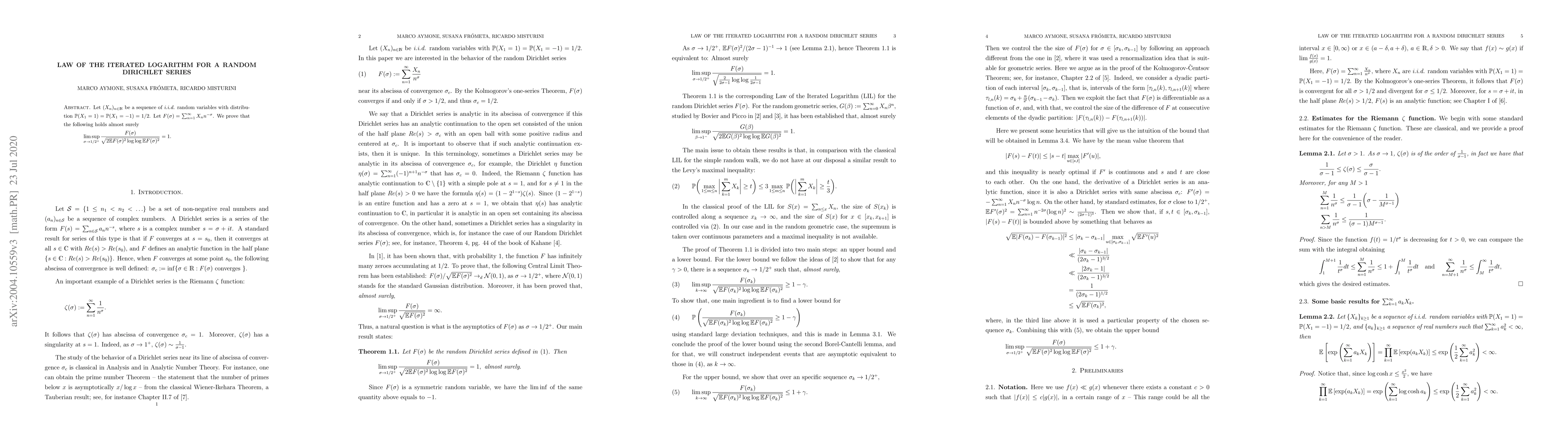 Thumbnail for Law of the iterated logarithm for a random Dirichlet series