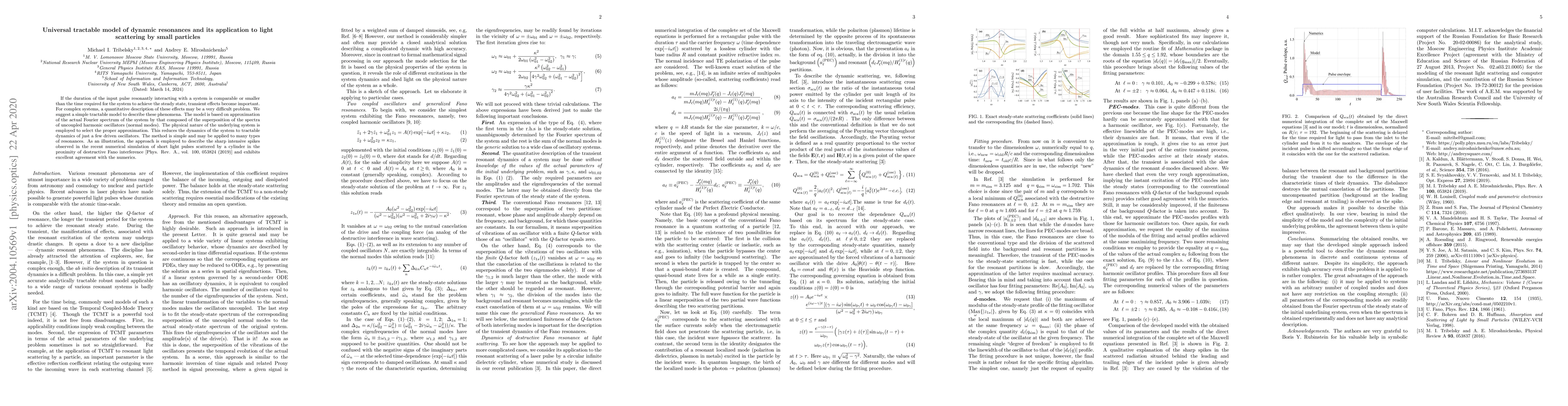 Thumbnail for Universal tractable model of dynamic resonances and its application to
  light scattering by small particles