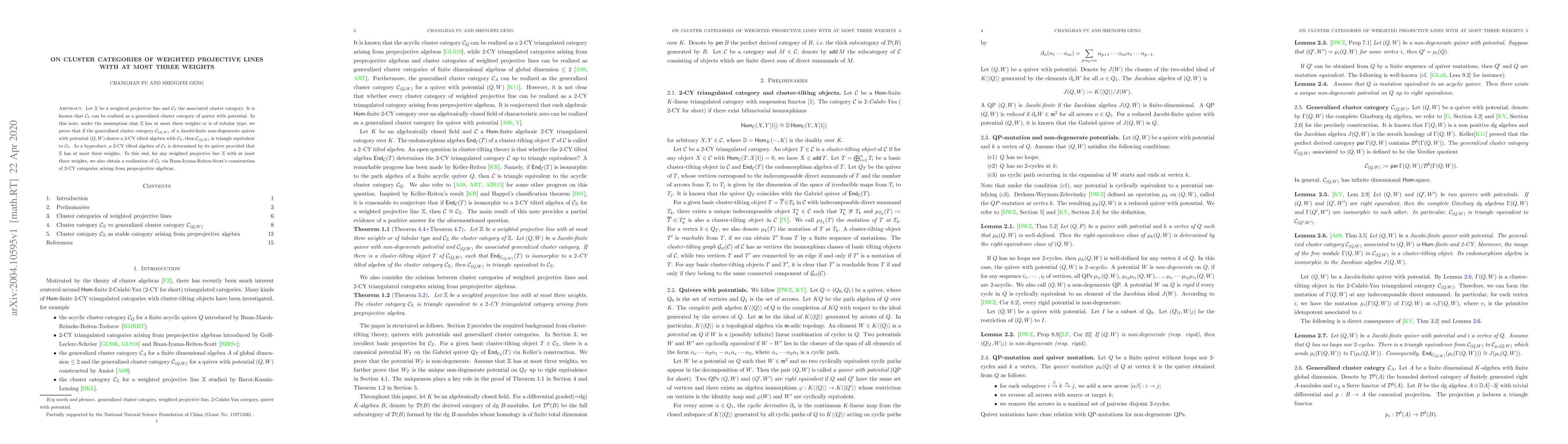 Thumbnail for On cluster categories of weighted projective lines with at most three
  weights