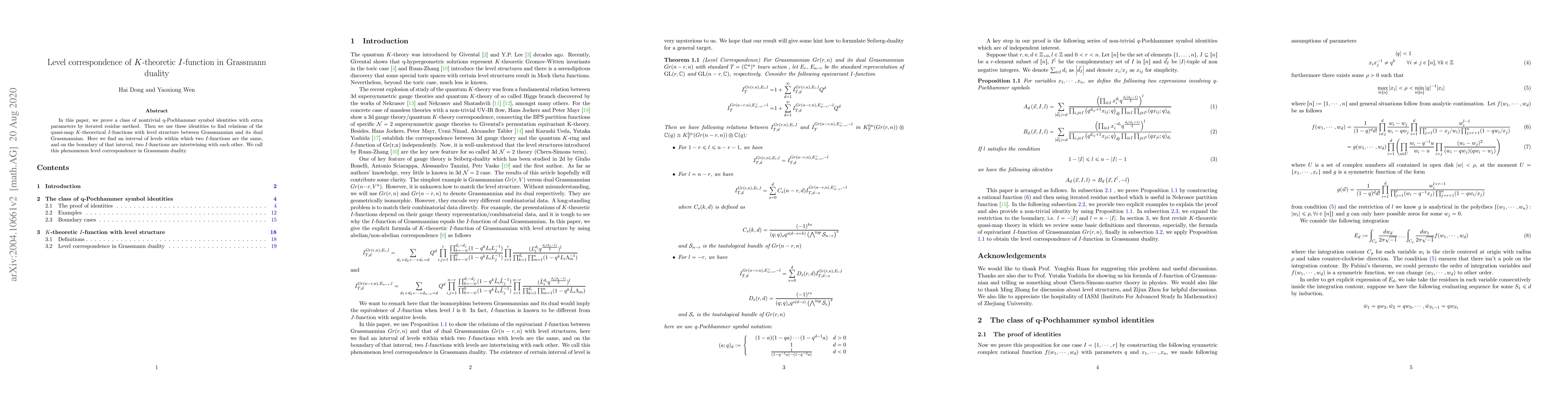 Thumbnail for Level correspondence of $K$-theoretic $I$-function in Grassmann duality